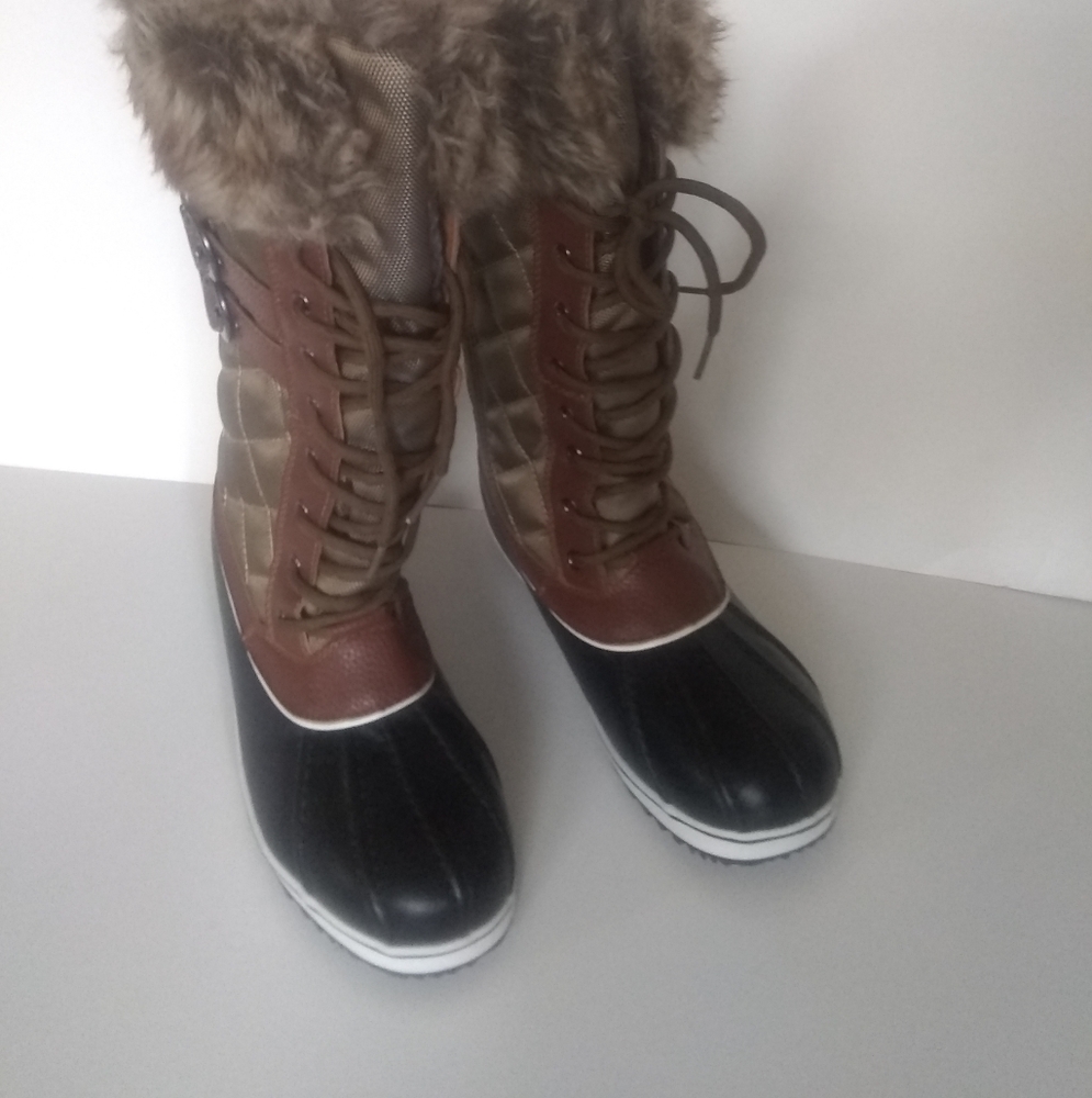 NEW 3M THINSULFATE Insulation Water Resistant Brown Black Fur Boots SZ 8 - Picture 4 of 11